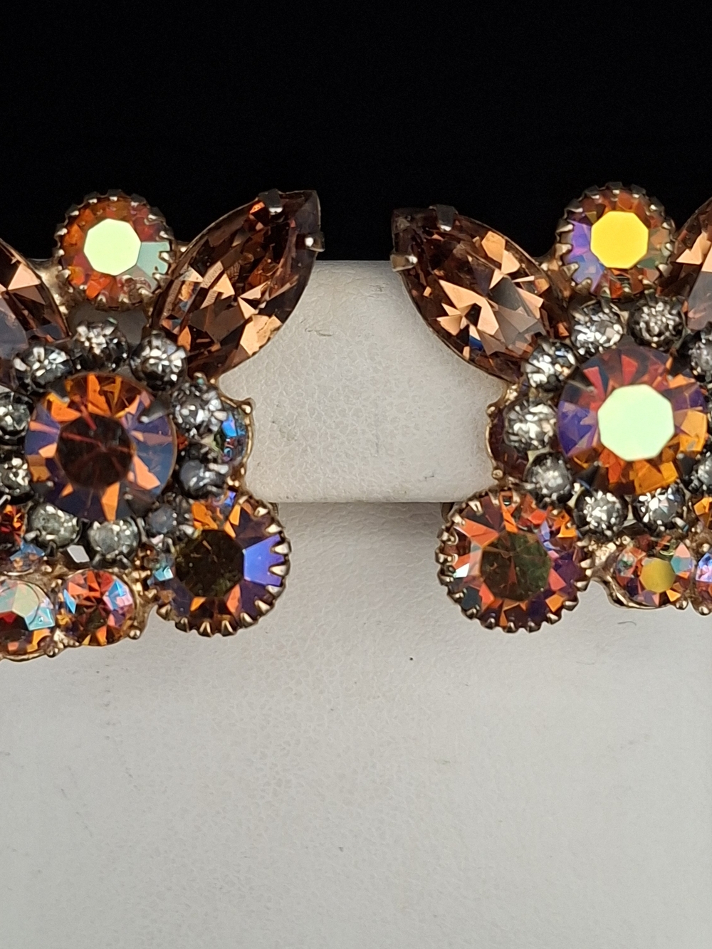 Women's Sparkling Amber Crystal Flower Clip Earrings